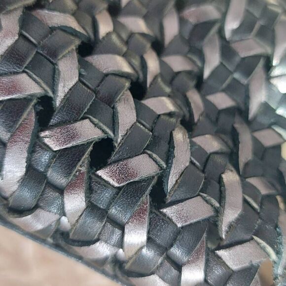 Coach Leela Leather Heels - Size 8.5 Black and Silver Woven Leather - Picture 4 of 12